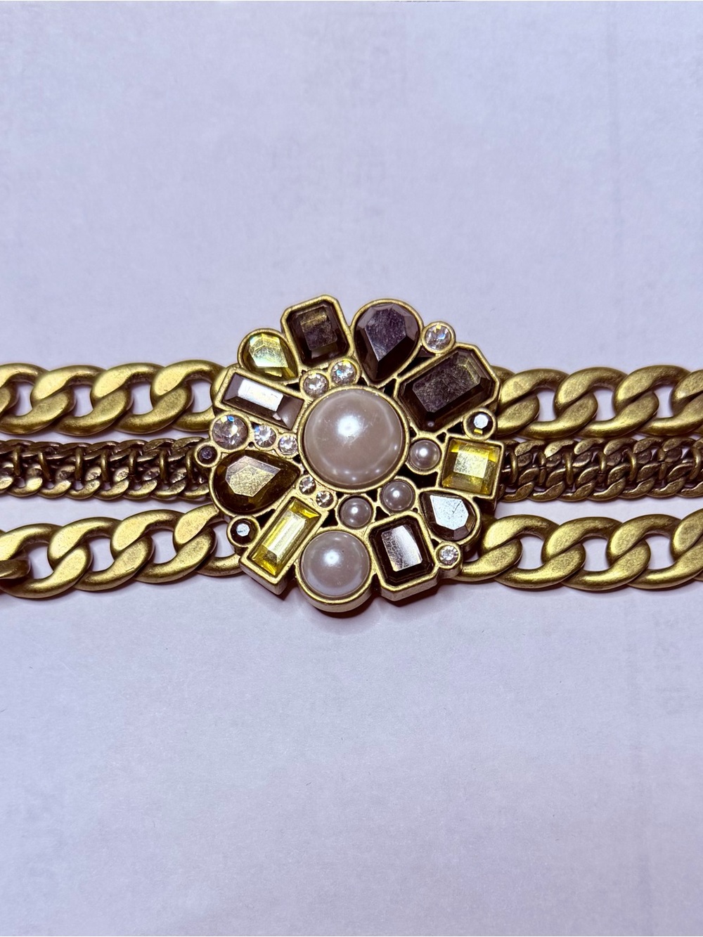 Retired Lia Sophia Athena Kiam Gold-Tone Floral Pearl & Crystal Chain Bracelet